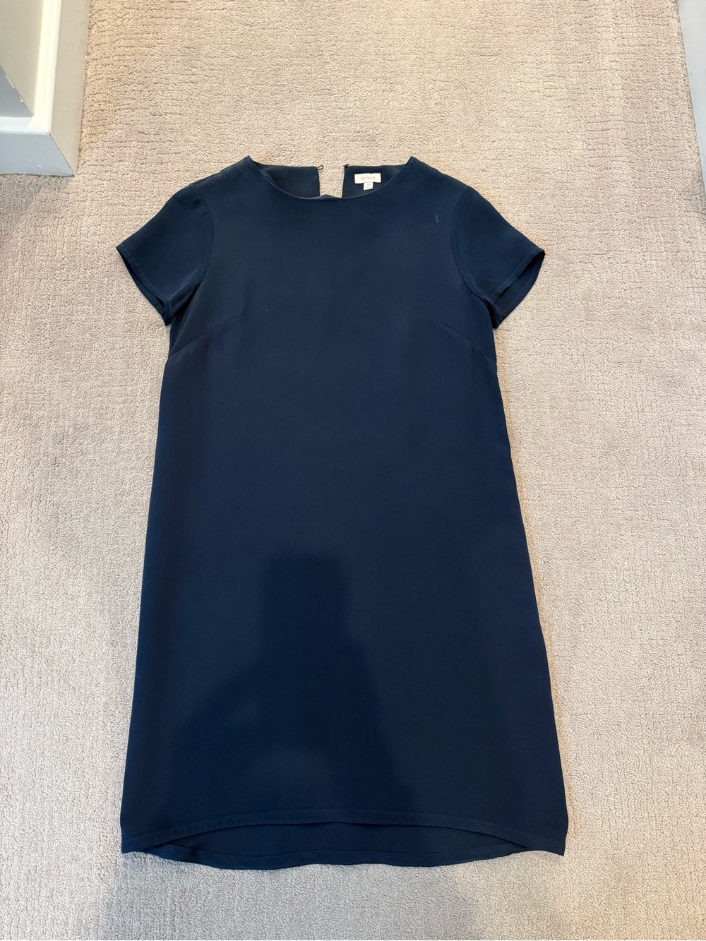 Cuyana Navy Silk Short-Sleeve Shift Dress